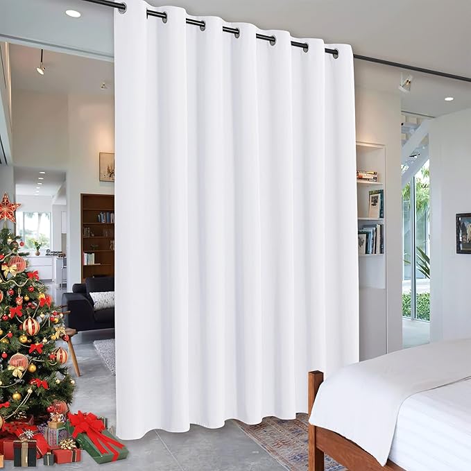 RYB HOME Privacy Curtain for Sliding Glass Door, Light Block Noise Reduce Insulated Curtain Screen Ceiling to Floor for Locker Room Basement Bedroom Closet, 100 inch Wide x 96 inch Long, Pure White