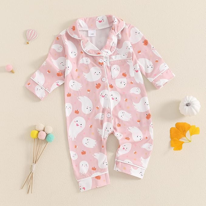 Balaflyie Baby Girl Button Down Pajamas Romper One-Piece Jumpsuit Long Sleeve Sleeper Infant Sleepwear