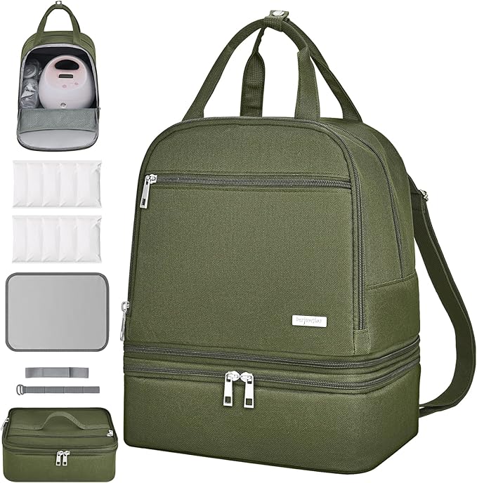 DERJUNSTAR Breast pump travel bag, Spectra Pump Backpack, Mini Pumping Bags with Pockets for Working Mom, Compatible with Spectra S1, S2, Green