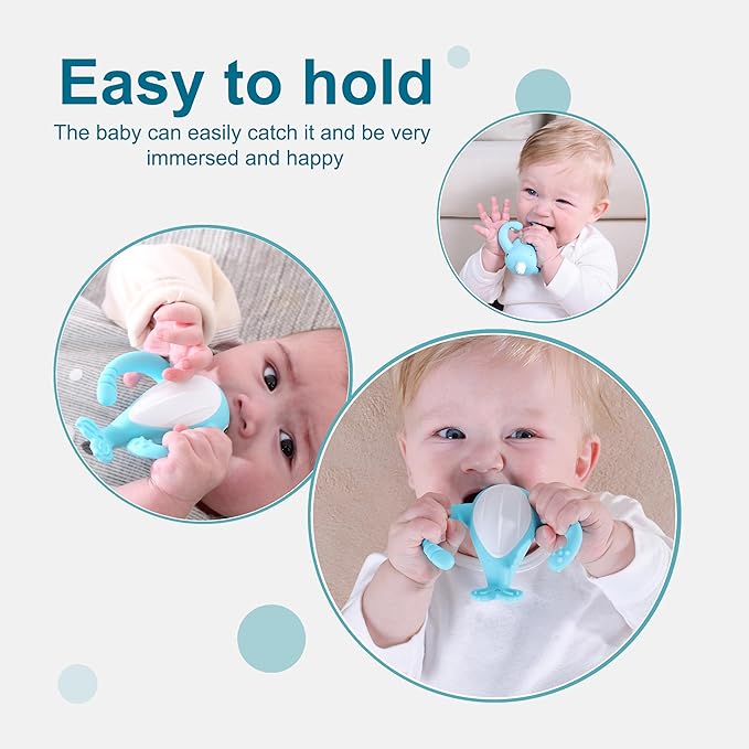 Best Baby Toy for 4Months Baby, Baby Teething Toys for 3-6 6-12 Months, Teething Relief Toys, Food Grade Silicone Montessori Baby Teether Toy for 3-6months, Sensory Toys for Teething Babies, Blue