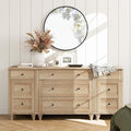 WAMPAT Dresser with Wide Chest of Drawers for Bedroom, End Table with Charging Station for Living Room, Mid Century Modern Kids Dressers for Nursery with 5 Drawers and 2 Storage Cabinet, Oak