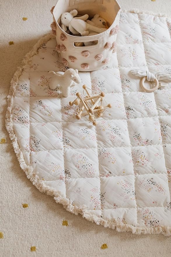 Pehr Baby Play Mat, Flower Patch | Ultra-Soft Quilted 100% Cotton Exterior with Plush Polyester Fiberfill | 40” Diameter