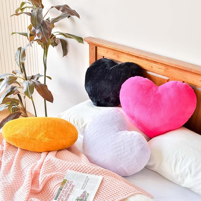 Orange Heart Pillows, Cute Heart Decorative Pillow, Heart Shaped Throw Pillows for Bed, Faux Rabbit Fur Plush Hoom Decor Pillow Cushion for Chair Sofa Living Room (Large-19.6"x15.7")