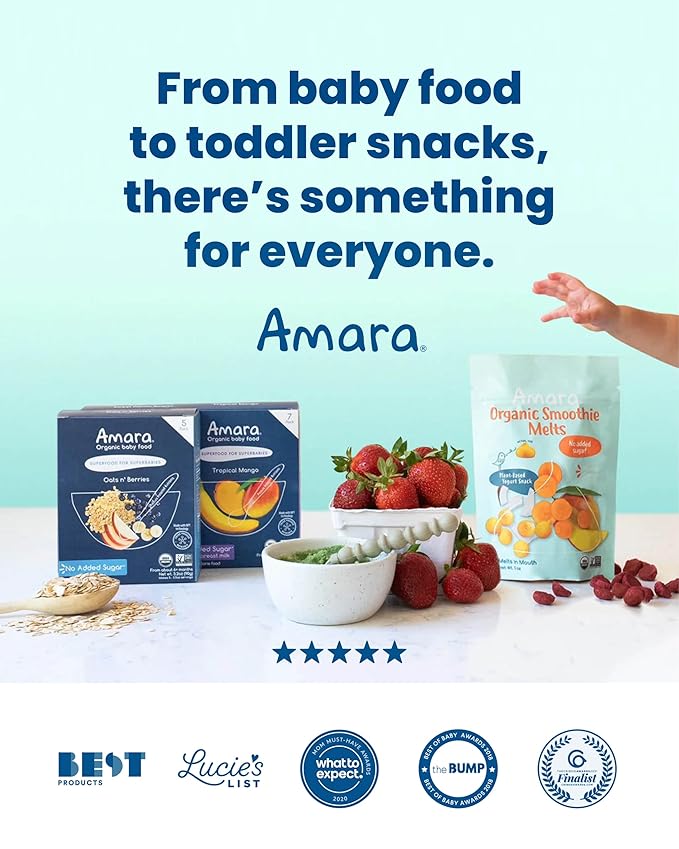 Amara Organic Baby Food - Stage 3 - Black Bean & Sweet Corn - Baby Cereal to Mix With Breastmilk, Water or Baby Formula - Shelf Stable Baby Food Pouches Made from Organic Veggies - 5 Pouches, 3.5oz Per Serving