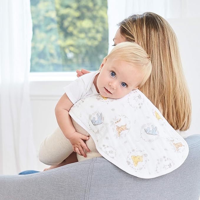 aden + anais Disney Burpy Baby Bib, 100% Cotton Muslin, Soft Absorbent 4 Layers, Multi-Use Burp Cloth and Bib, 22.5” X 11”, Single, Winnie the Pooh and Friends