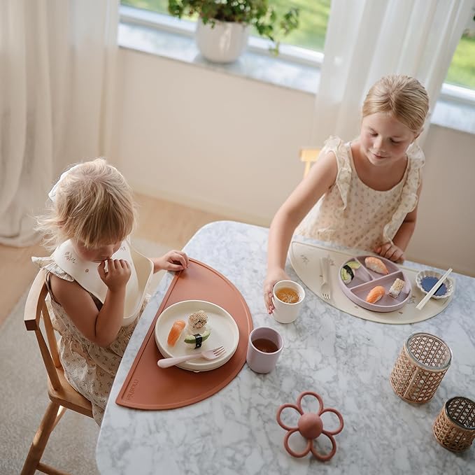 mushie Classic Silicone Suction Plate | BPA-Free Non-Slip Design (Dried Thyme)