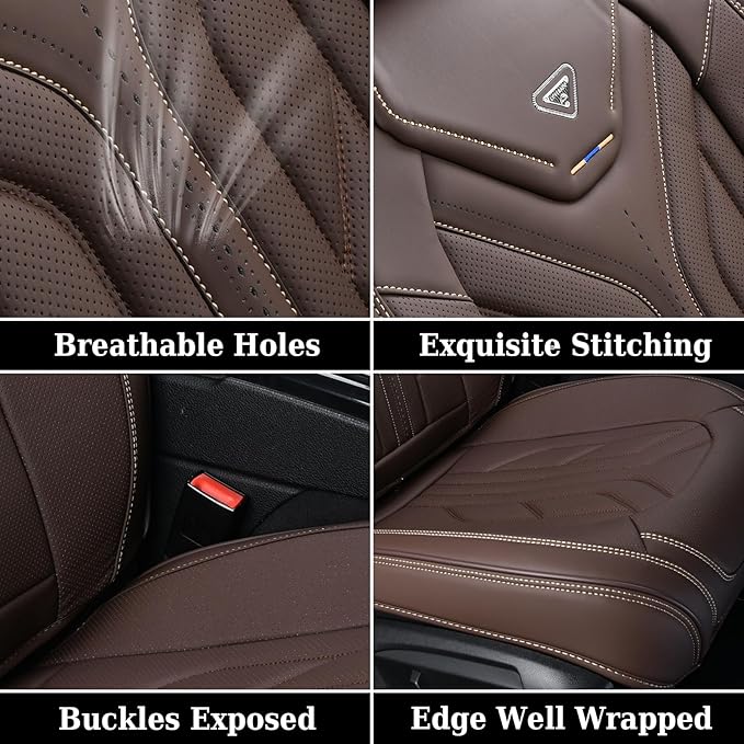 Coverado Car Seat Covers Full Set, Car Seat Protectors Leather Seat Covers for Cars, Automotive Seat Covers Car Accessories Universal Fit for Most Sedans SUV Pick-up Truck(Coffee)