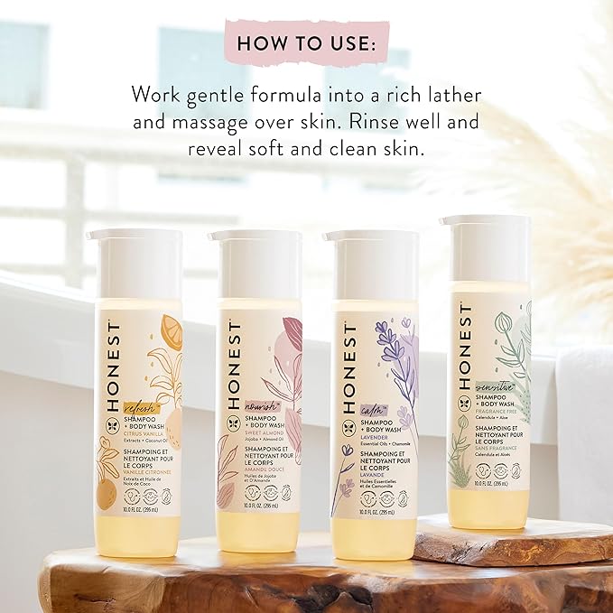 The Honest Company 2-in-1 Cleansing Shampoo and Body Wash and Face and Body Lotion Bundle Gentle for Baby Naturally Derived Citrus Vanilla Refresh 18.5 fl oz