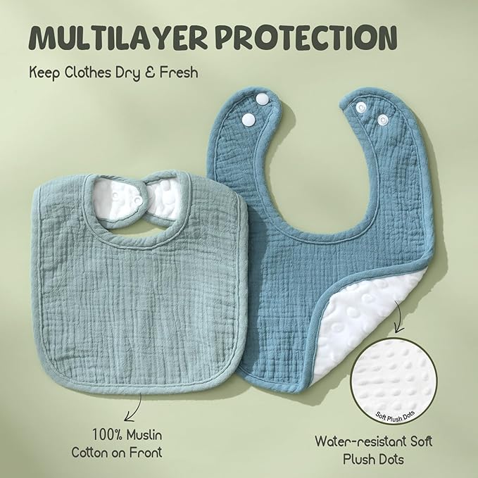 6-Pack Muslin Baby Bibs for Unisex Boys Girls, Cotton Baby Drool Bibs, Drooling and Teething Bibs for Infant