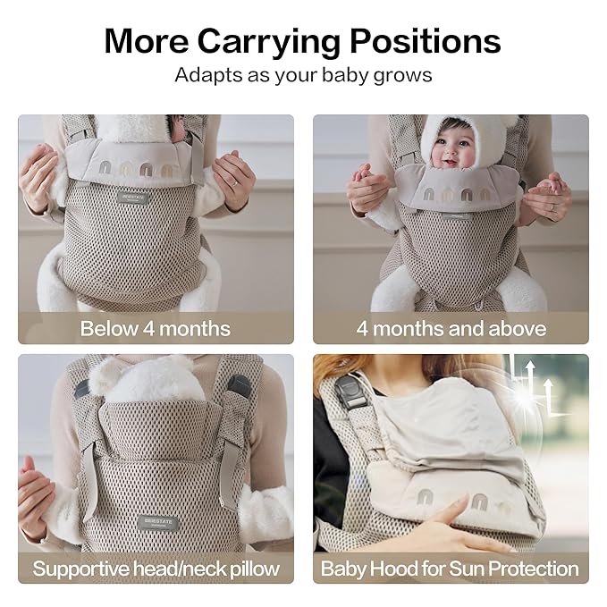 Rainbow Baby Carrier Newborn to Toddler, Breathable Mesh Baby Carrier with Adjustable Waist Rotary Knob, Enhanced Lumbar Support, Ergonomic, Sunshield,Lightweight Infant Carrier for 7-33 lbs
