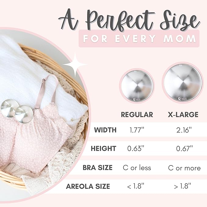 Cradle & Grace Pure 999 Silver Nursing Cups with Gray Carrying Case, Silver Nipple Shields for Breastfeeding Newborn, Silver Nipple Covers Breastfeeding Kit, X-Large