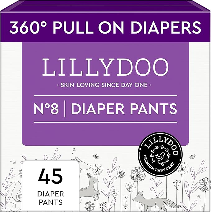 LILLYDOO Diaper Pants Toddlers - Size 8 (37+ lbs), Half-Monthly Supply (45 Count), Skin-Friendly, Ultrasoft, Chlorine-Free & Absorbent Diaper Pants