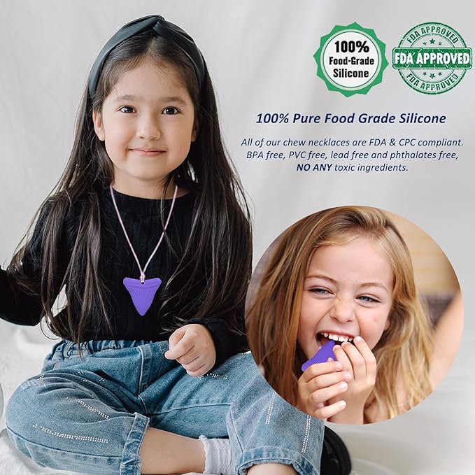 Sensory Chew Necklace for Autistic Children Girls, 6 Pack Silicone Oral Motor Aids Chew Toys for Kids Sensory Need- Reduces Chewing Fidgeting for Children Adults Chewer