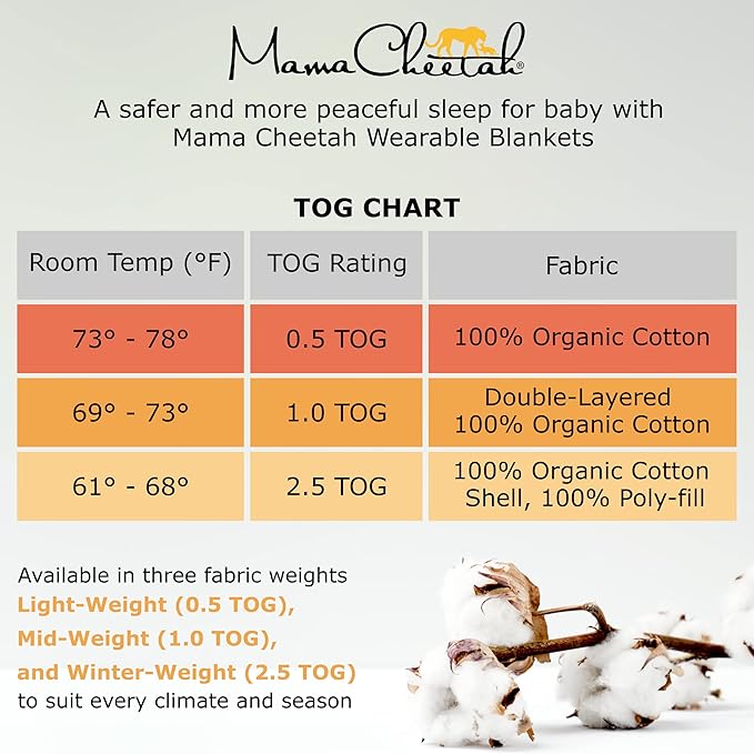 Mama Cheetah Toddler Sleep Sack with Feet 2T, 0.5 TOG Organic Cotton Baby Wearable Blankets with Legs, Baby Sleeping Bag for Walkers, Early Walker Medium