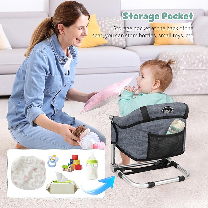 Booster Seat for Dining Table: Portable Toddler Booster Chair with Safety Buckle and Height Adjustable, Foldable Baby Feeding Chair, Kids High Chair Booster Seat for Kitchen Home Travel - Red