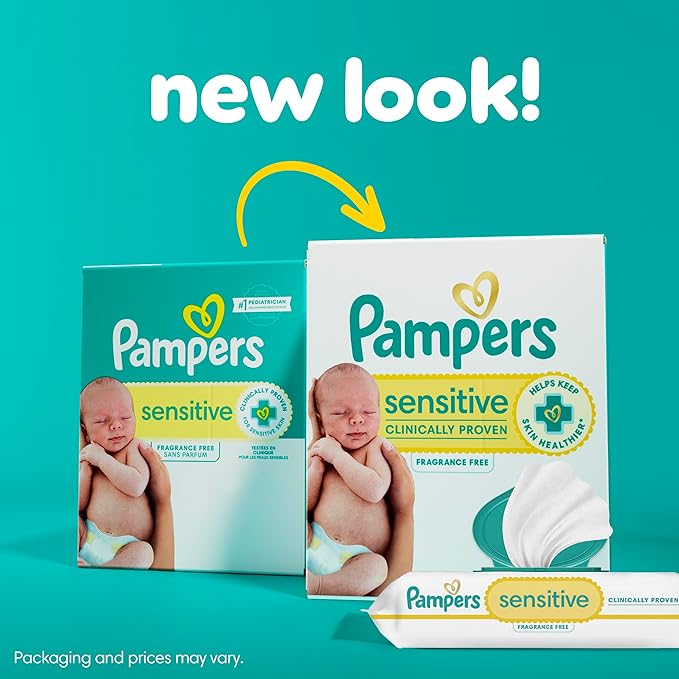 Pampers Baby Wipes Sensitive, Water Based Wipes, Hypoallergenic and Unscented for Babies, 588 Wipes Total (7 Refill Packs)