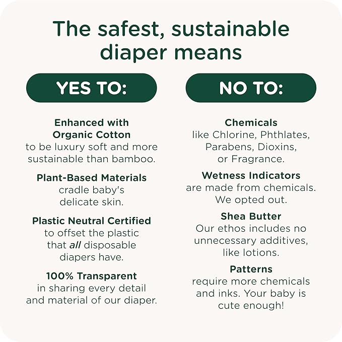 Our Diapers | EWG Verified Safe & Plant-Based Diapers | Leak Protection | Soft Organic Cotton Shell | Chlorine-Free Diaper for Sensitive Skin | Size 5 (27-35 lbs) 90 Count