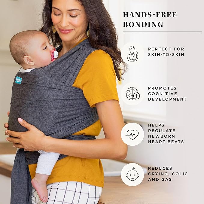 Moby Baby Wrap Carrier Evolution for Newborns to Toddlers (8-33lbs), Infant Sling Carrier, Lightweight & Hands Free Design, Adjustable for All Body Types, Baby Registry Gift (Charcoal)