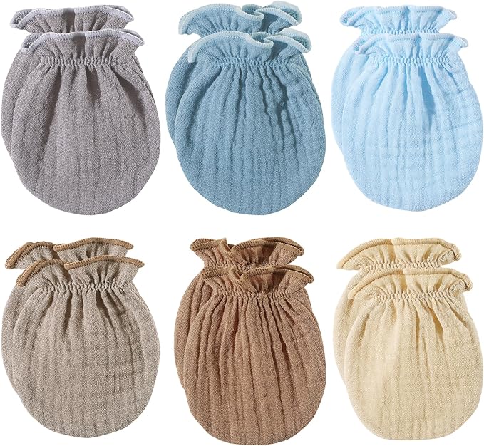 MOMSMENU Newborn Mittens No Scratch 100% Cotton Mitts Boy Girl baby mittens 0-6 months 6 Pack