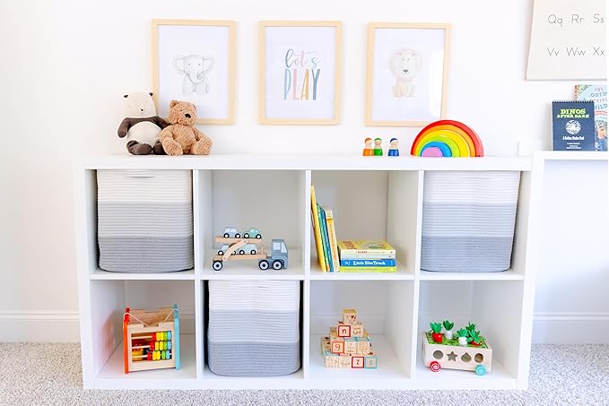 NaturalCozy 13x15x13 Kallax Storage Cubes Bins, 3 Pack | Cotton Rope Cube Storage Bin Woven Baskets for Organizing | Kallax Insert Storage Baskets for Shelves Organizer, Kids Toy, Closet Baby Nursery