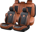FLORICH Leather Seat Covers, Seat Covers Full Set, Car Seat Protectors 5 Seats,Automotive Seat Covers Fit for Most Cars Trucks-Brown&Black