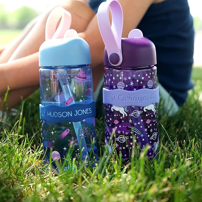 InchBug Orbit Labels Baby Bottle and Water Bottle Silicone Name Bands – Personalized Reusable Label Set for Daycare, Sippy Cups, Preschool, Elementary School, Dishwasher Safe, 4-Pack (Kiwi Green)