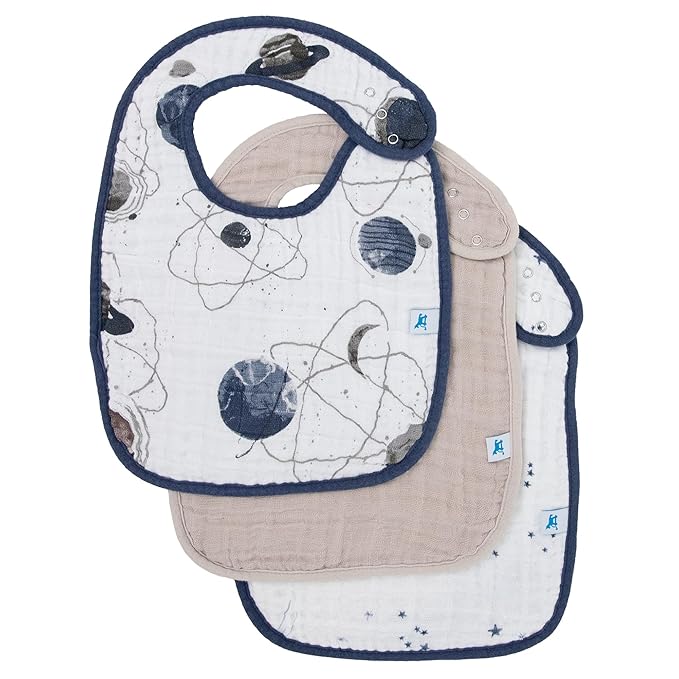 Little Unicorn Premium Classic Bib 3 pack | Adjustable as baby grows | Soft fabric on skin | Great for first time eaters (Planetary 2)