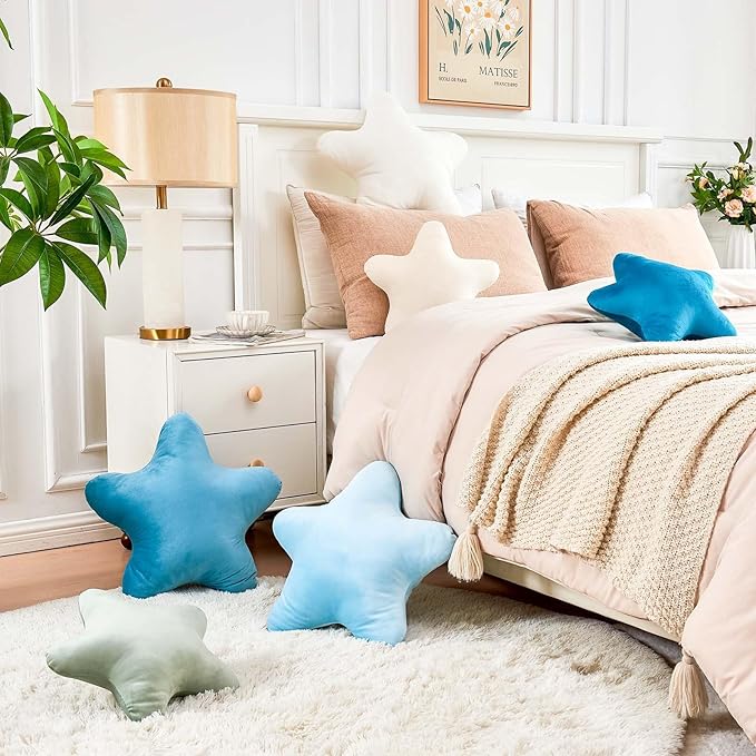 Beige Star Throw Pillow, Cute Star Pillow Room Decor, Soft 14.9" Star Shaped Decorative Throw Pillow for Bedroom, Star Plush Floor Cushions Pillows