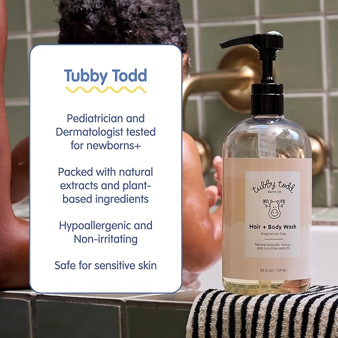 TUBBY TODD Hair Duo - Baby Shampoo and Conditioner Set - Gentle & Moisturizing Hair Care - Hypoallergenic, Non-Irritating - For Newborns, Toddlers & Kids - 25 Fl Oz & 24.3 Fl Oz - Fragrance-Free