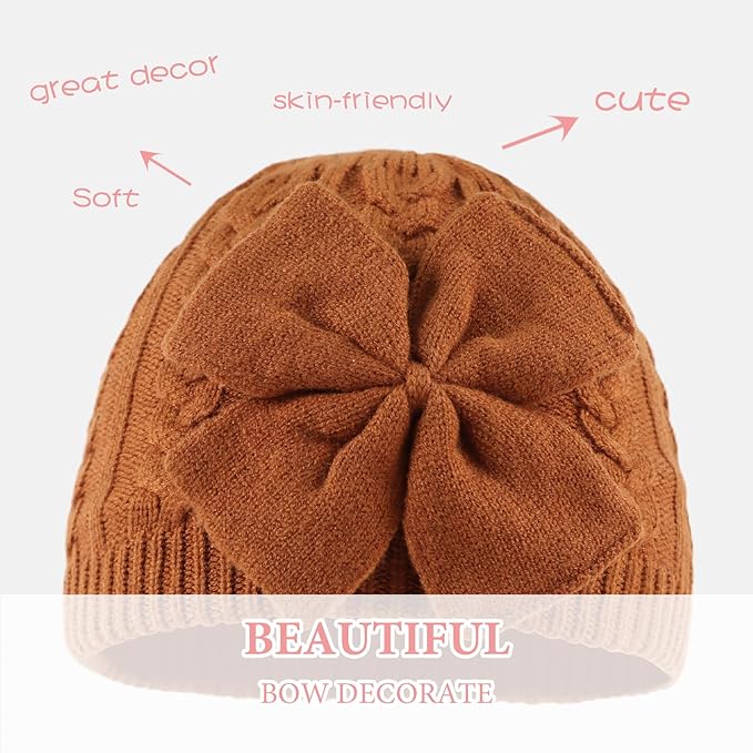 JANGANNSA Winter Warm Knitted Baby Hat for Girls Cotton Lined Infant Toddler Hat Autumn Cute Bow Classic Girls Beanie 0-6Y