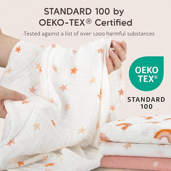 Maliton Muslin Swaddle Blankets for Newborn, 6-Pack Breathable Receiving Blanket (27" x 27") Soft Baby Blankets for Girls and Boys, Baby Burp Cloths with 3-Layer Cotton Design for Infant Wrap(Rainbow)