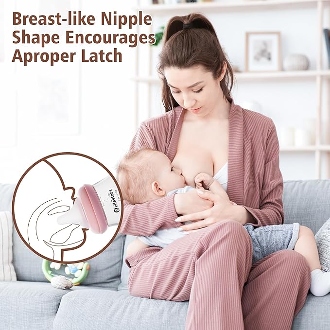 Glass Baby Bottles with Natural Response Nipple Size M - Anti Colic Baby Bottles Wide Neck Slow Flow Baby Bottle(Red, 8oz (Pack of 2))