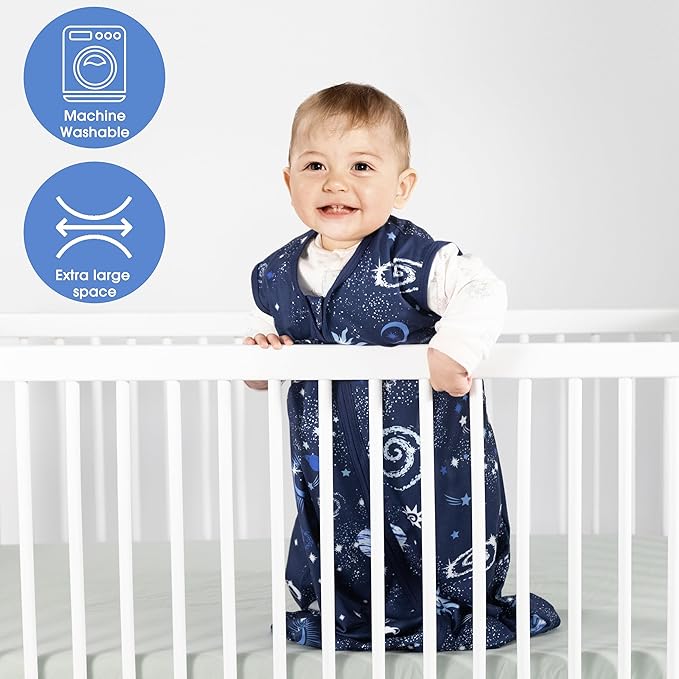 Baby Sleep Sack 6-12 Months Baby Wearable Blanket 100% Rayon Cotton 2-Way Zipper Toddler Sleeping Sack，Comfy Soft Lightweight TOG 0.3（Galaxies）