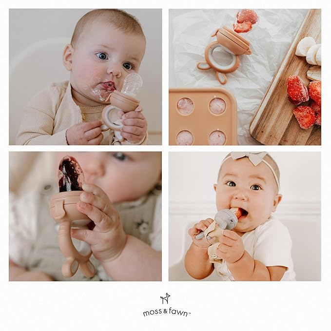 Moss and Fawn Forage Feeder - Soothing Silicone Frozen Breast Milk Popsicle & Baby Food Teething Toy, Pacifier, Fruit Feeder, & Teether - BPA, PVC & Phthalate-Free - Bloom