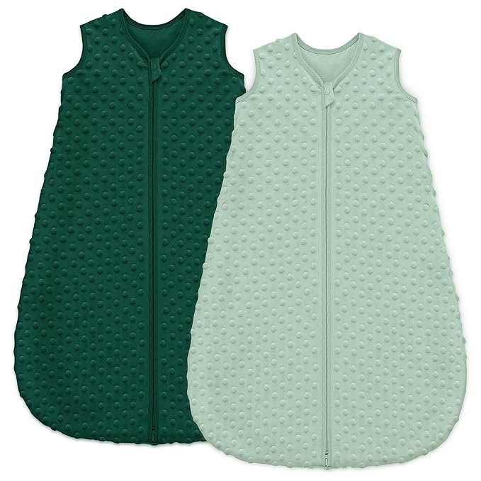 Fleece Baby Sleep Sack 12-18 Months with Plush Dots 1.5 Tog Baby Wearable Blanket with 2-Way Zipper Warm Sleeping Sack for Toddler Infant - Large, Forest Green