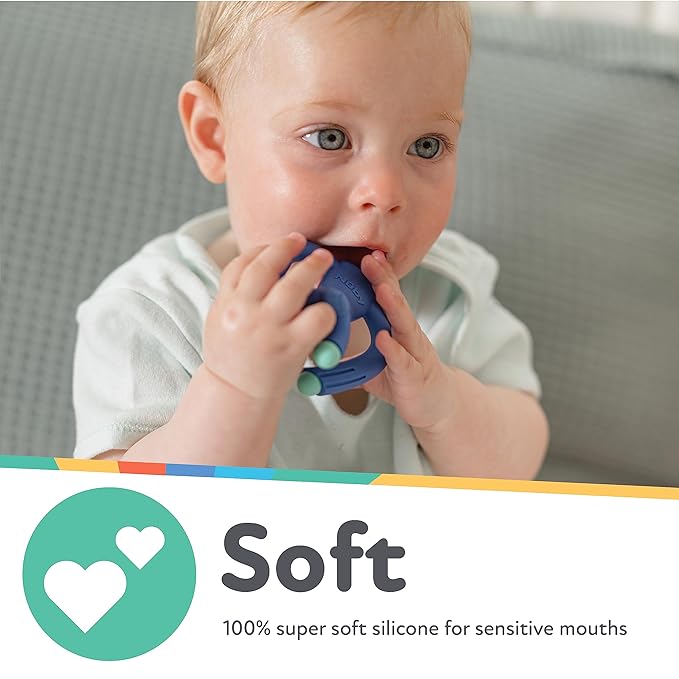 Nuby Geo Zoos Massaging Teether - Baby Teething Toy - Soft Easy Grip - 3+ Months - Blue Gorilla
