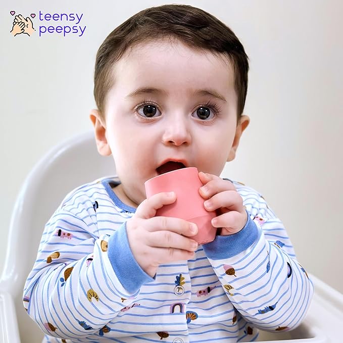 2 Pack Tiny Cup for 4+ Months | Silicone Baby Cups 6-12 Months, Infant Training Open Cup for Baby Led Weaning Supplies, 2oz (Lilac Blush)