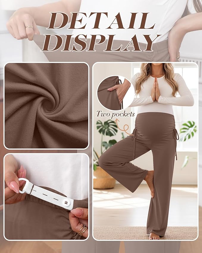 Neer 3 Pack Women's Maternity Pants Over The Belly Loose Pregnancy Pants Stretchy Lounge Wide Leg Trousers with Pockets