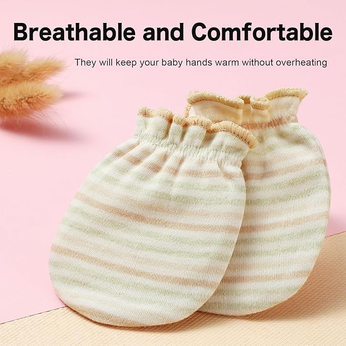 MOMSMENU Newborn Mittens No Scratch 100% Cotton Mitts Boy Girl baby mittens 0-6 months 6 Pack