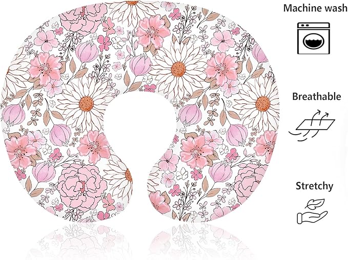 Boyoung Stretchy Nursing Pillow Covers Ultra Soft Slipcovers for Breastfeeding for Baby Girls Boys, Feeding Pillow Cover Fits Standard Infant Support Pillows Positioners Nursing Pillow Case