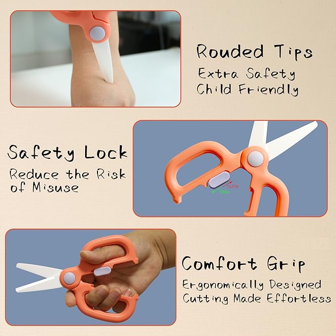 Baby Food Scissors with Travel Case, Ceramic Food Scissors Kids, Toddler Scissor with Safety Lock, Ideal for Pizza, Meats, Noodles, Vegetables, and Fruits (B)