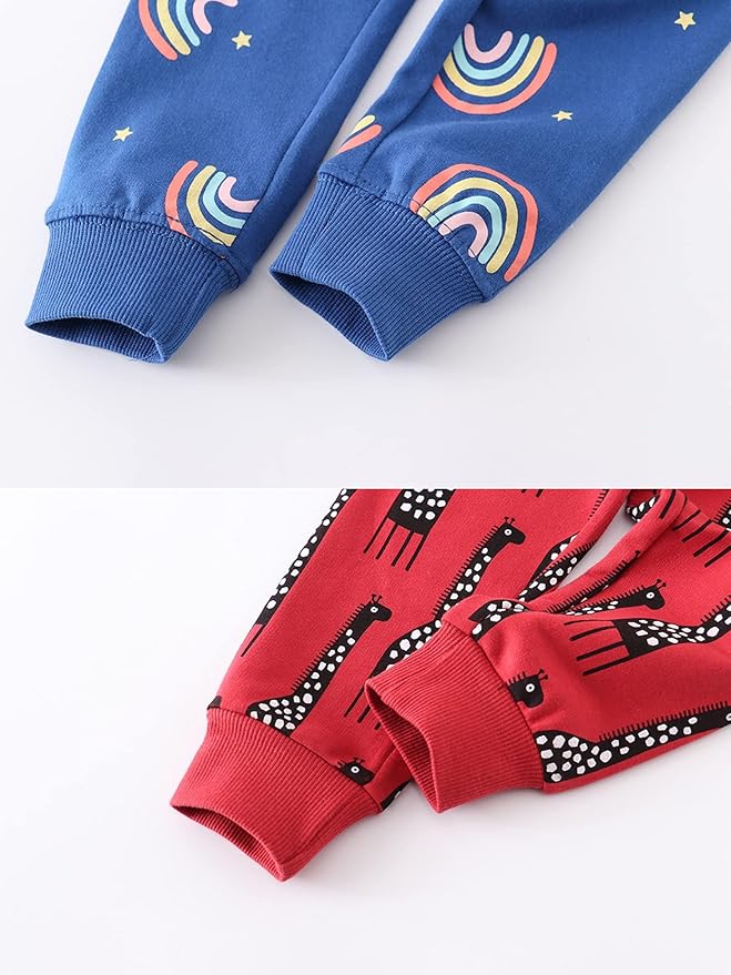 HUAER& Baby Boy's Jogger Pants Dinosaur Car Animal Print Drawstring Elastic Sweatpants 2-Pack