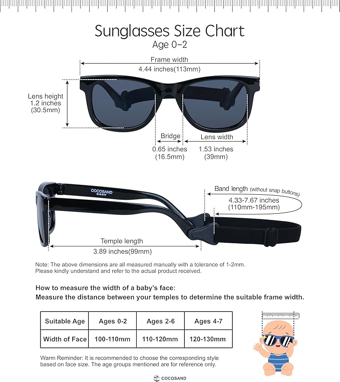 COCOSAND Flexible Baby Sunglasses with Strap Polarized UV Protection for Toddler Infant Newborn Boy Girl Age 0-24 Months