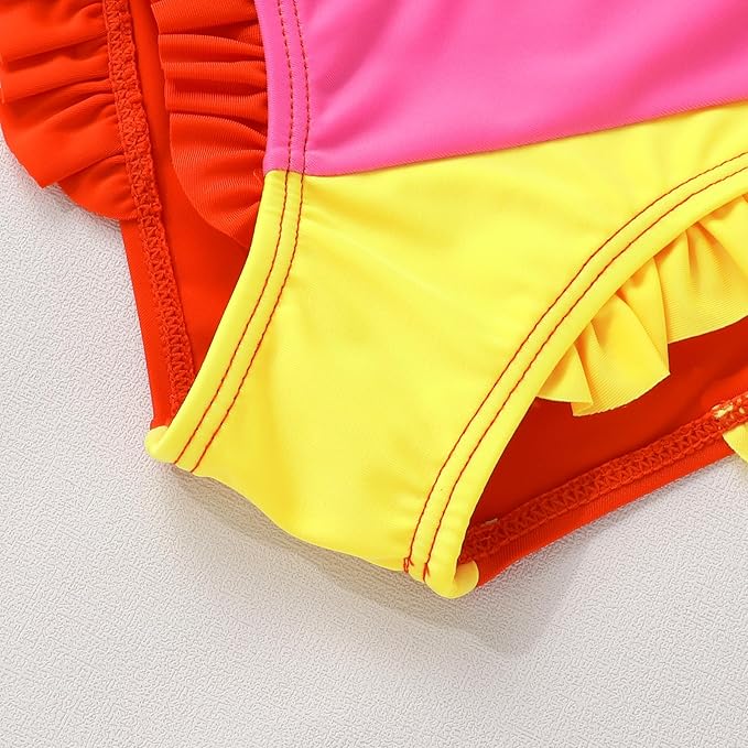 Toddler Swimsuit Girl Color Block Stripe Swimwear Baby Girl Summer Beach Bathing Suits Bikini Set with Ruffled Edges