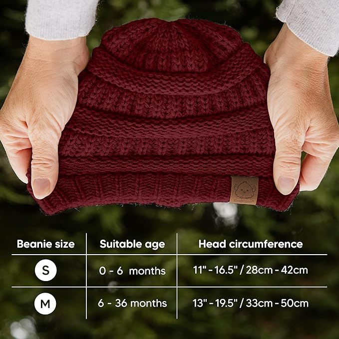 3-Pack Baby Beanies for Boys, Girls - Stretchy Knit Baby Hats, Cute Newborn & Toddler Winter Hat, Soft & Warm Infant Beanie 6-36 Months (Terracotta, M)
