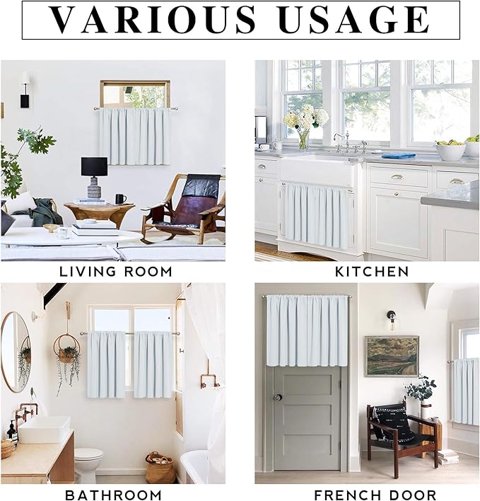 RYB HOME Basement Bathroom Kitchen Cafe Privacy Curtains, Short Insulating Light UV Heat Blocking Privacy Curtain Tiers for Laundry Room, Width 34 by Length 30, Greyish White, 2 Panels