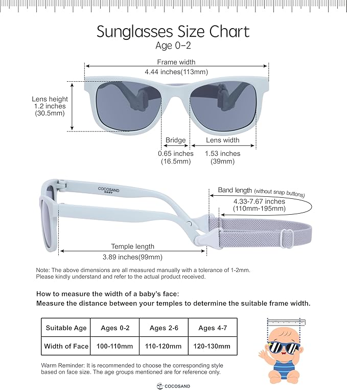 COCOSAND Flexible Baby Sunglasses with Strap Polarized UV Protection for Toddler Infant Newborn Boy Girl Age 0-24 Months