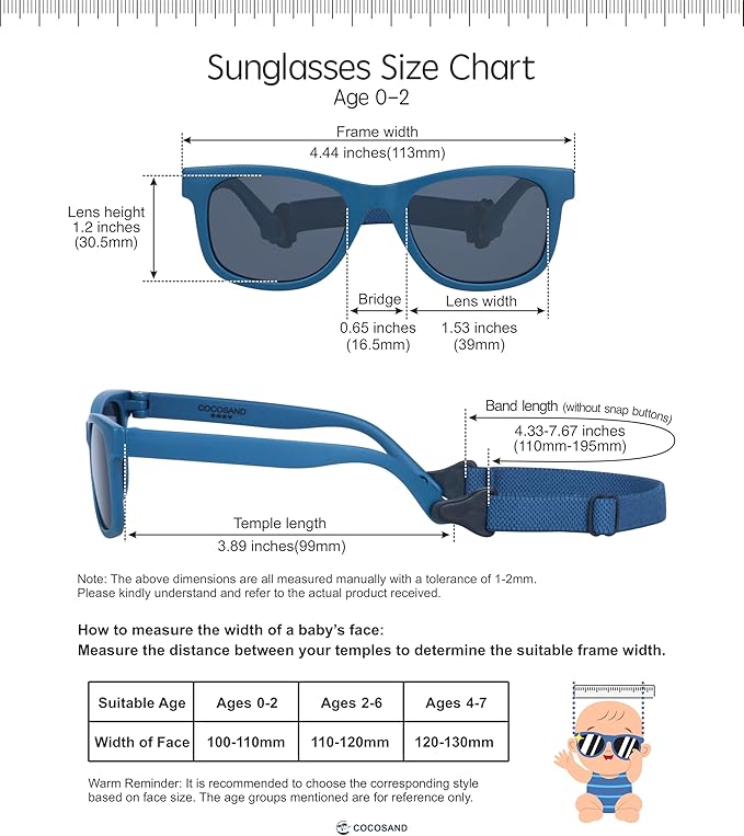 COCOSAND Flexible Baby Sunglasses with Strap Polarized UV Protection for Toddler Infant Newborn Boy Girl Age 0-24 Months
