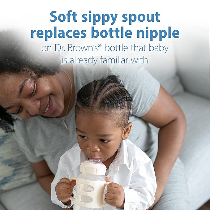 Dr. Brown's Milestones Wide-Neck Sippy Spout Bottle with 100% Silicone Handles, Easy-Grip Handles with Soft Sippy Spout, 9oz/270mL, Ecru, 1-Pack, 6m+