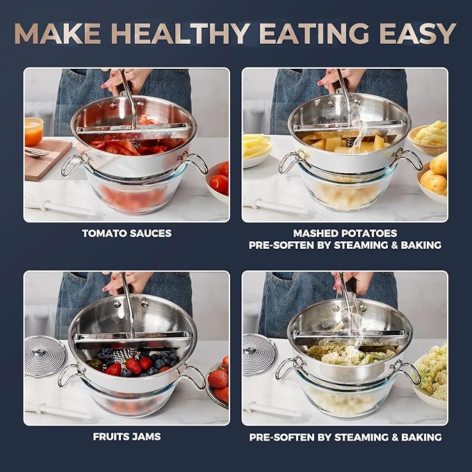 Food Mill Stainless Steel With 3 Grinding Discs and Complete Canning Supplies Starter Kit of 8-Includes Tongs, Jar Lifter, Wrench, Lid Lifter, measurer,Funnel,Labels,Multifunctional Spoon(BX-OG-GR)